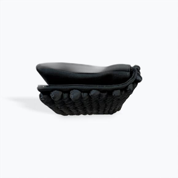 NEW CEJON satin balls clutch in black satin
